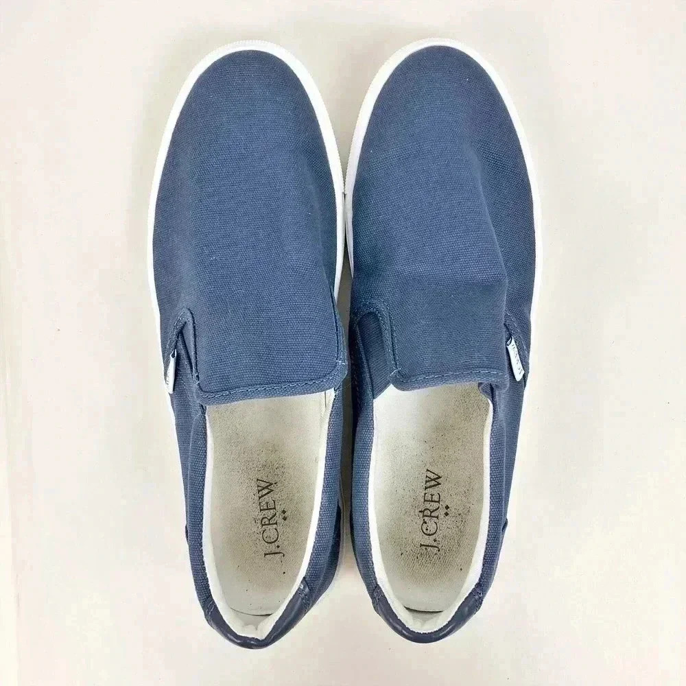 J.‎ Crew Mens Explorer Sneakers 10 Blue Canvas Slip On Low Top Streetwear - Picture 9 of 11